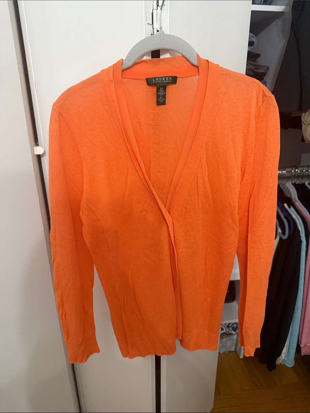 Lauren Ralph Lauren Bright Orange Lightweight V-Neck Cardigan